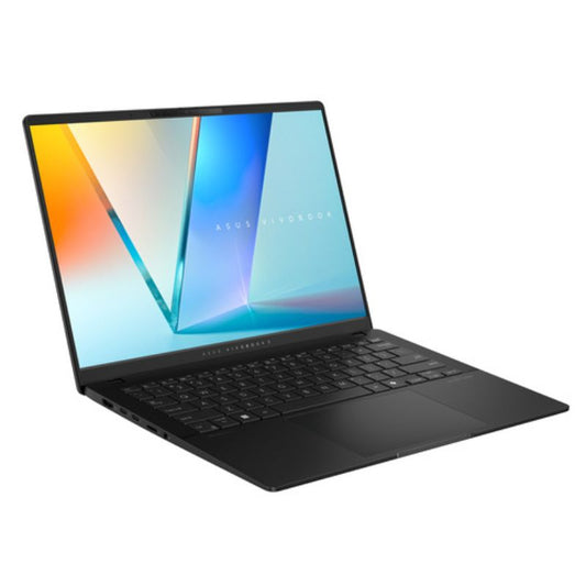 Black laptop with colorful screen on a white background