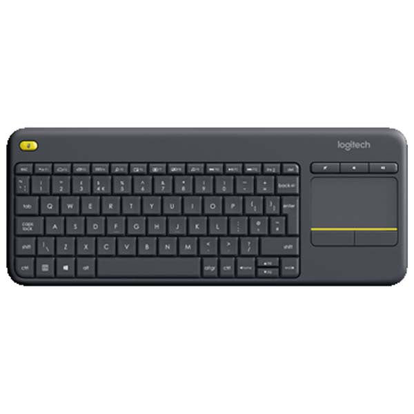 Logitech keyboard with trackpad on a white background