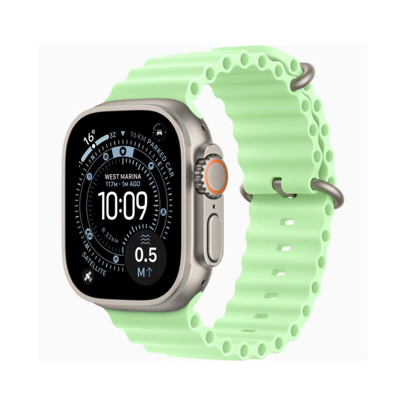 Smartwatch with a light green band on a white background