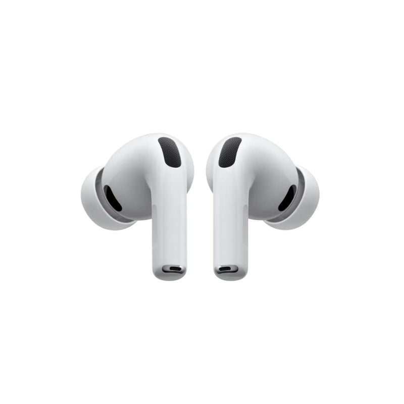 White wireless earbuds on a white background