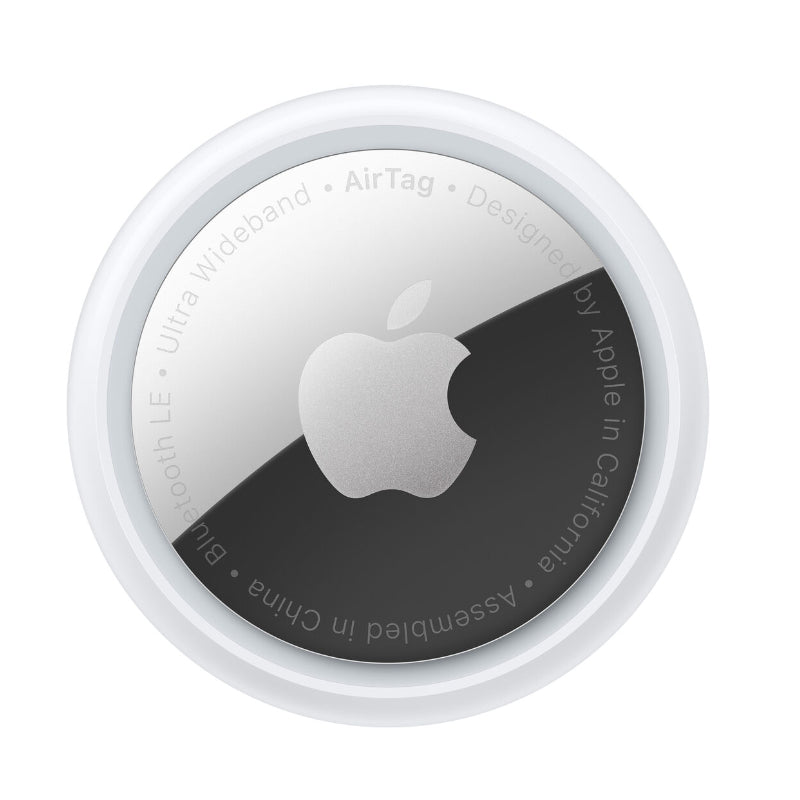 Apple AirTag with Apple logo on a white background