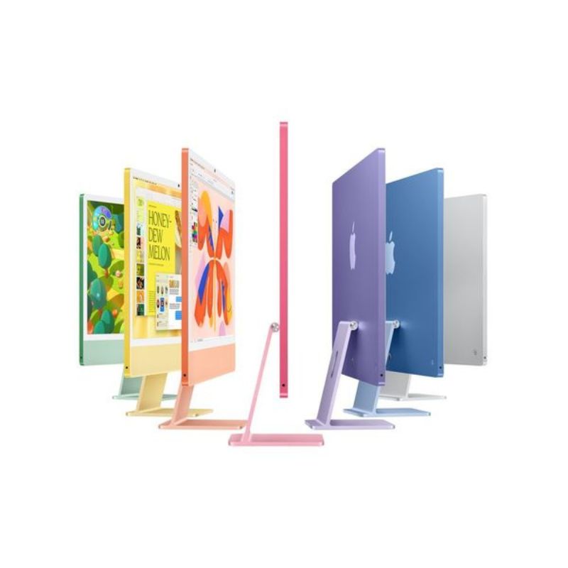 Colorful computer monitors and stands on a white background