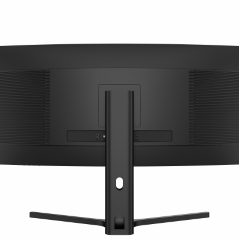 Black curved monitor with a stand on a white background
