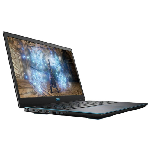 Laptop with a fantasy-themed wallpaper on a white background