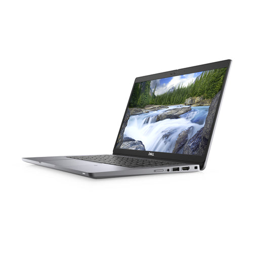 Laptop displaying a scenic wallpaper on a white background