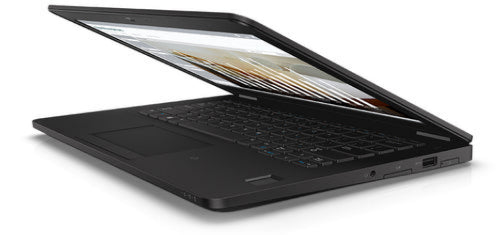 Black laptop open on a white background