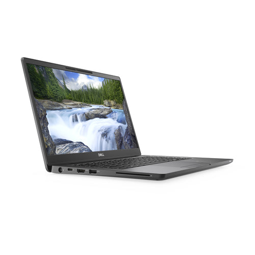 Laptop displaying a scenic wallpaper on a white background