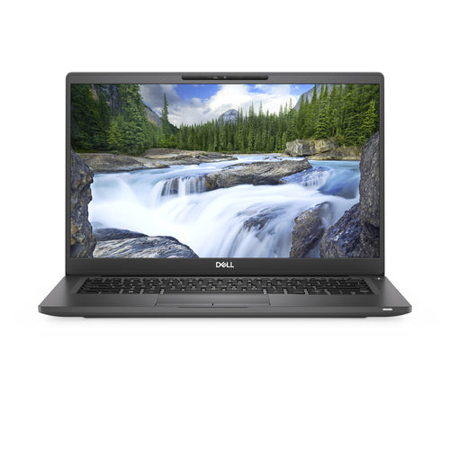 Laptop displaying a scenic wallpaper on a white background