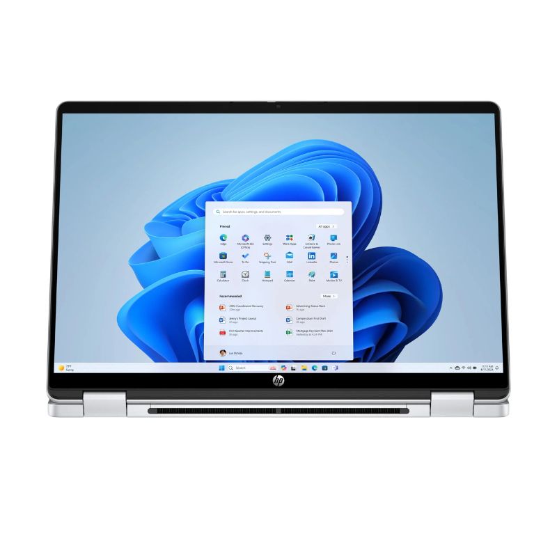 Laptop with a blue abstract design on the screen
