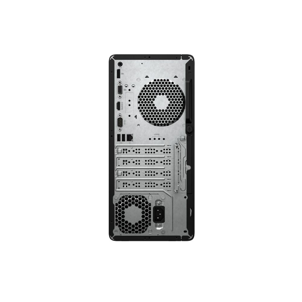 Back view of HP Pro Tower 290 G9 Core i7 12th Gen 8GB RAM 512GB SSD with multiple ports and fans on a white background
