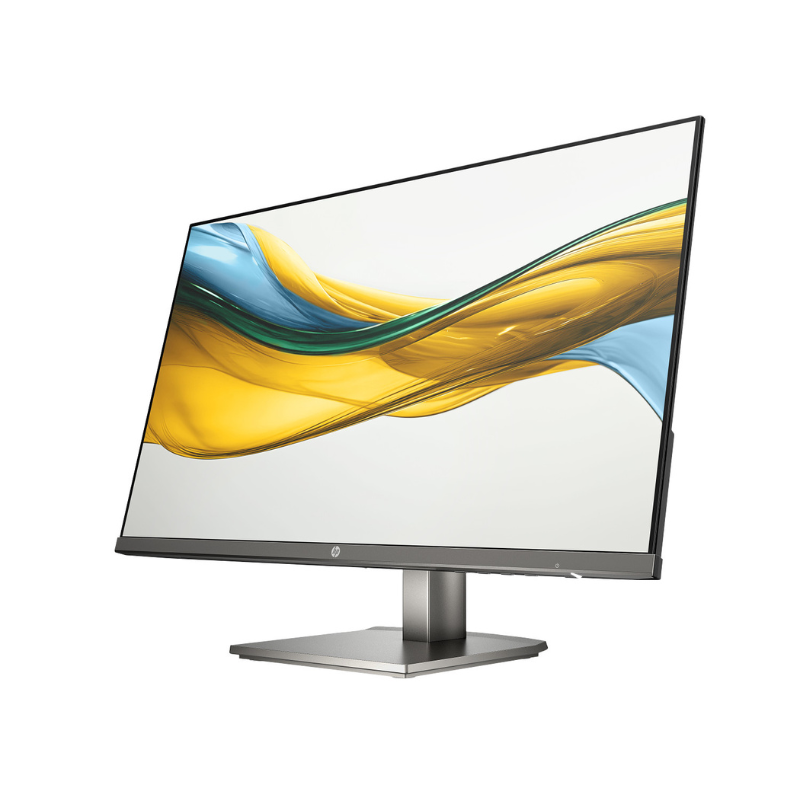 Computer monitor with a colorful display on a white background