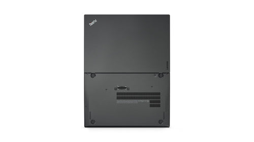 Bottom view of Lenovo ThinkPad T470s laptop showing cooling vents and screw placements.