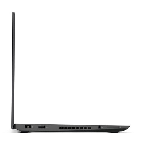Side profile of Lenovo ThinkPad T470s laptop showing right-side ports including USB and headphone jack.