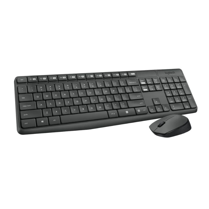 Black keyboard and mouse set on a white background