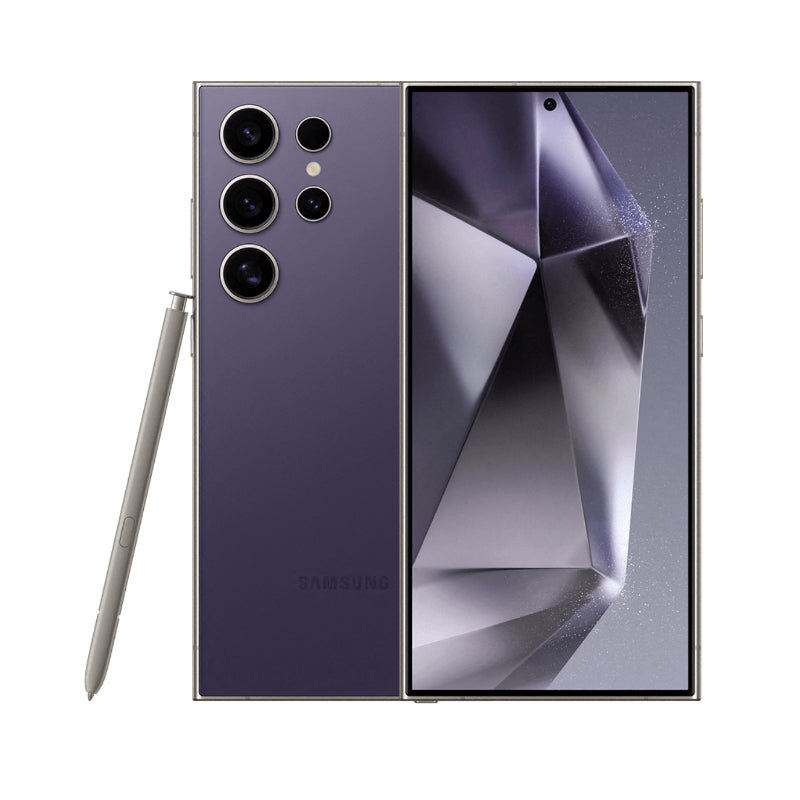 Samsung phone with stylus on a white background