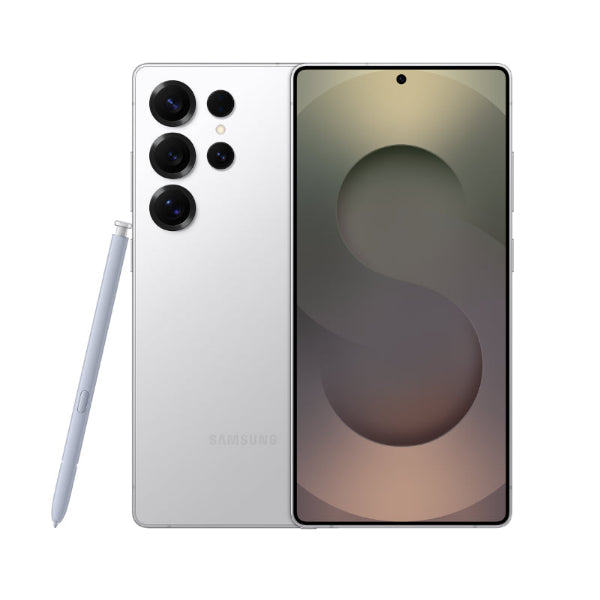 Samsung smartphone with stylus on a white background