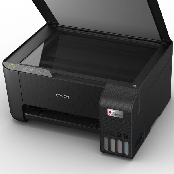 Epson L3210 EcoTank printer front view with open output tray