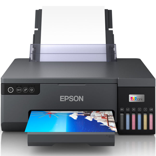 Close-up of Epson L8050’s EcoTank ink levels