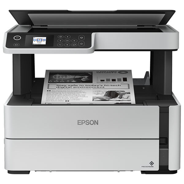 Epson M2140 EcoTank monochrome printer front view on a white background