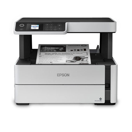 Epson M2170 EcoTank printer front view with paper tray loaded