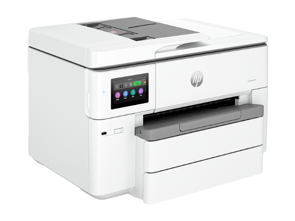 Close-up of HP 9730 printer touchscreen interface