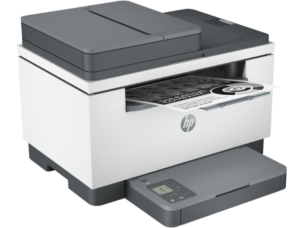 HP 236sdw front tray open with paper loaded