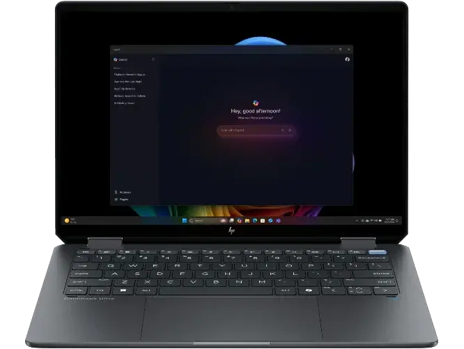 HP Omnibook Ultra Flip laptop with Intel i7, 16GB RAM, 512GB SSD, OLED touch screen shown open