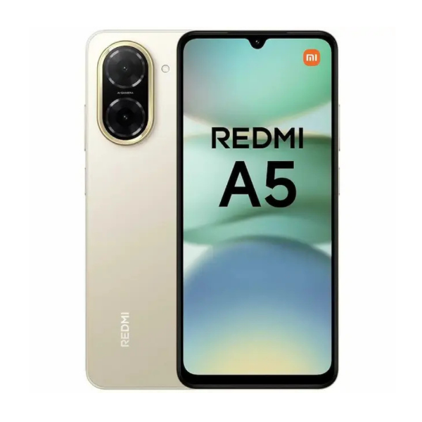 Redmi A5 smartphone showing front and back on a white background