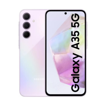 Samsung A35 5G phone with 5G icon on screen