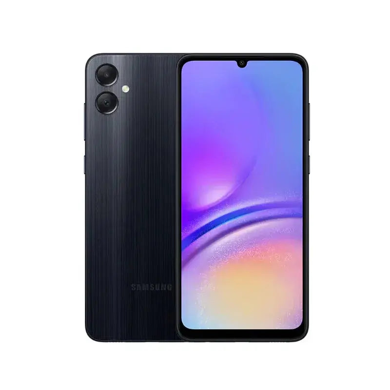 Samsung Galaxy A05 black smartphone with dual rear cameras and 6.5-inch screen display