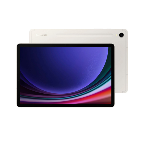 Tablet with colorful display and white case on a white background