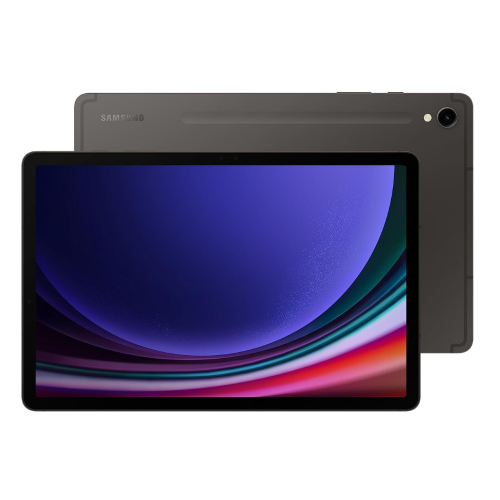 Samsung tablet with a colorful display on a white background