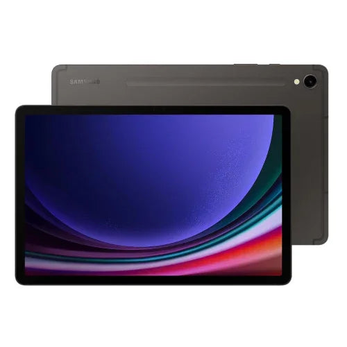 Samsung tablet with a colorful display on a white background