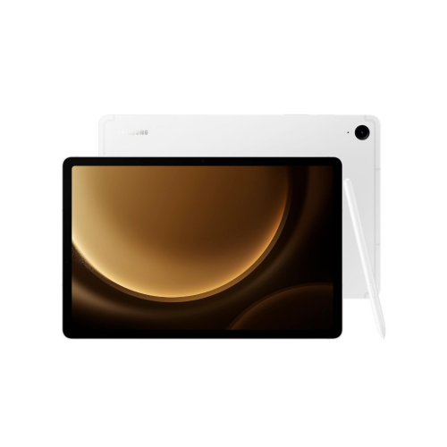 Tab S9 FE with a white back cover on a white background
