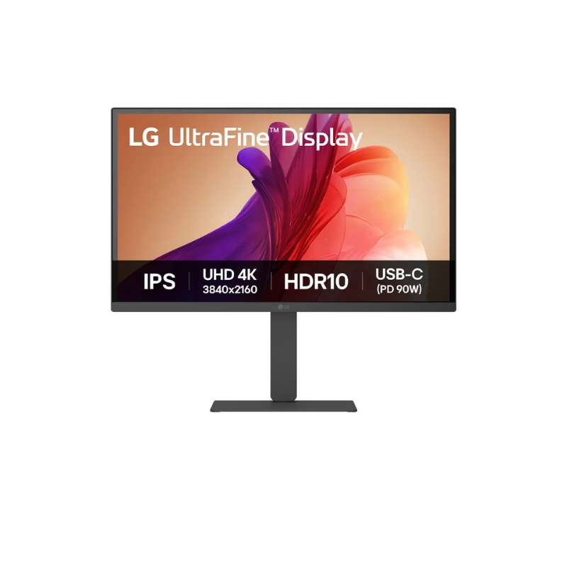 LG UltraFine Display monitor with features on a white background