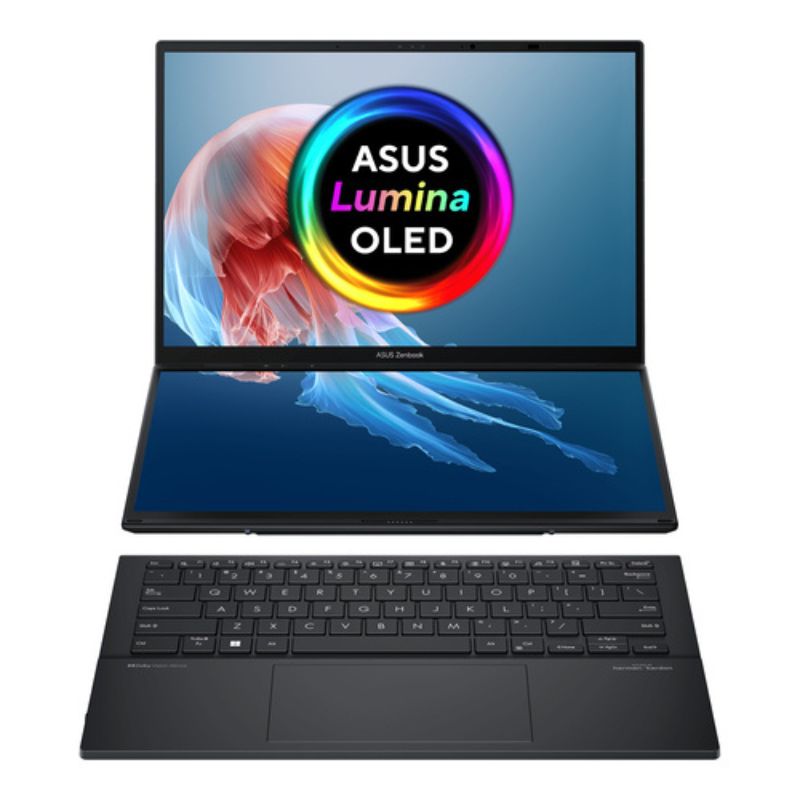 Laptop with ASUS Lumina OLED display on a white background