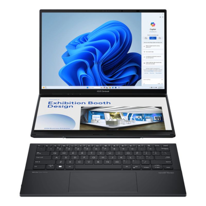 Two laptop screens displaying a design software interface on a white background