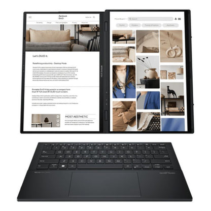 Two screens of a laptop displaying a webpage with images and text.