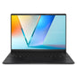 Black laptop with colorful display on a white background