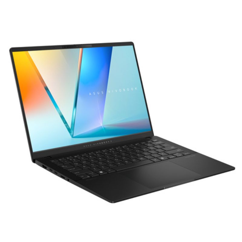 Black laptop with colorful screen on a white background