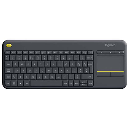 Logitech keyboard with trackpad on a white background