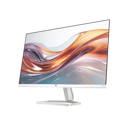 Computer monitor with a colorful display on a white background