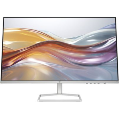 Computer monitor with a colorful abstract design on the screen against a white background