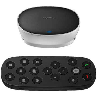 Logitech device with a remote control on a white background