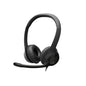 Black headset on a white background