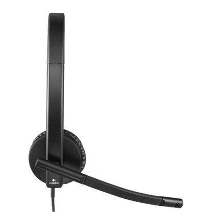 Black Logitech headset on a white background