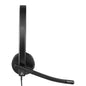 Black Logitech headset on a white background