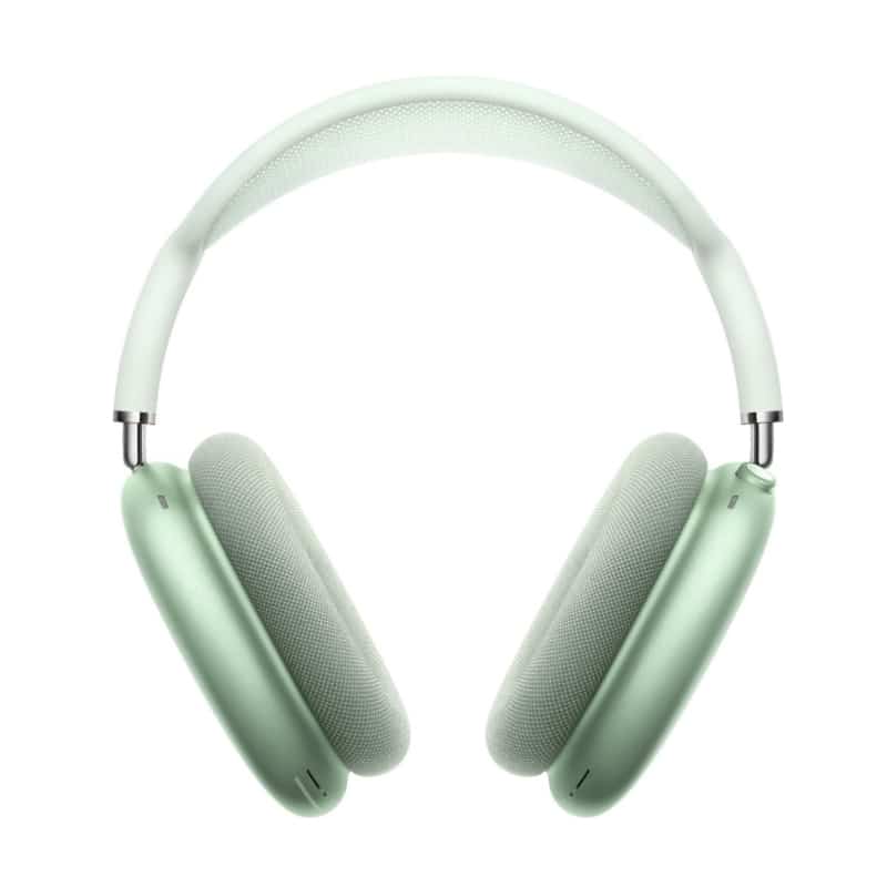 Light green headphones on a white background