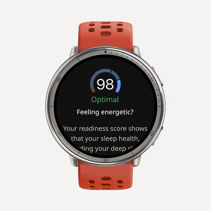 Amazfit Active 2 Premium Smartwatch with an orange strap on a white background