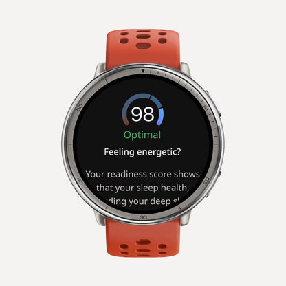 Amazfit Active 2 Premium Smartwatch with an orange strap on a white background